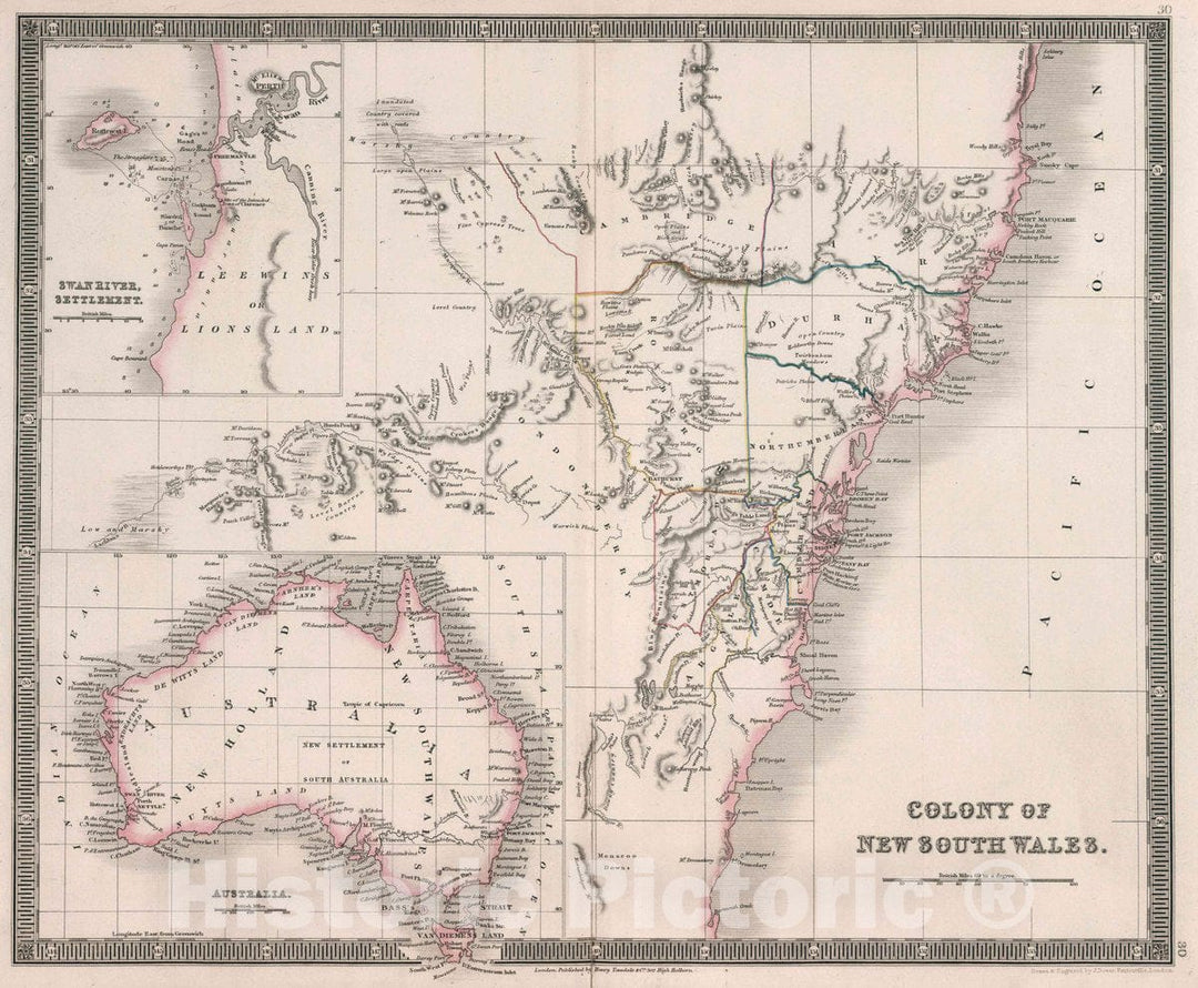 Historic Map : Colony of New South Wales. Drawn & Engraved by J. Dower. London, Published by Henry Teesdale & Co, 1836 Atlas - Vintage Wall Art