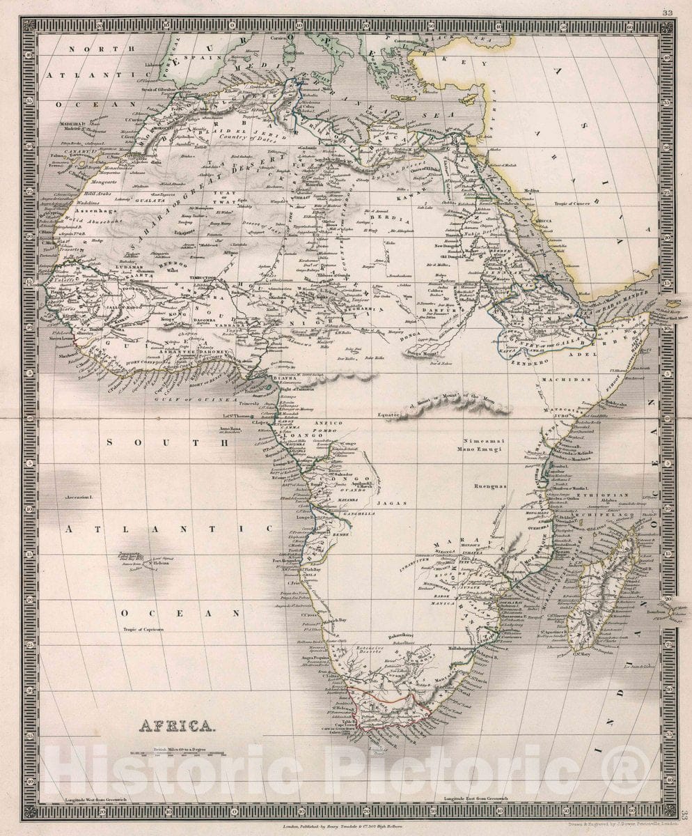 Historic Map : Africa. Drawn & Engraved by J. Dower. London, Published by Henry Teesdale & Co, 1836 Atlas - Vintage Wall Art