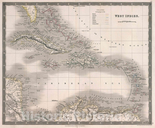 Historic Map : West Indies. Drawn & Engraved by J. Dower. London, Published by Henry Teesdale & Co, 1836 Atlas - Vintage Wall Art