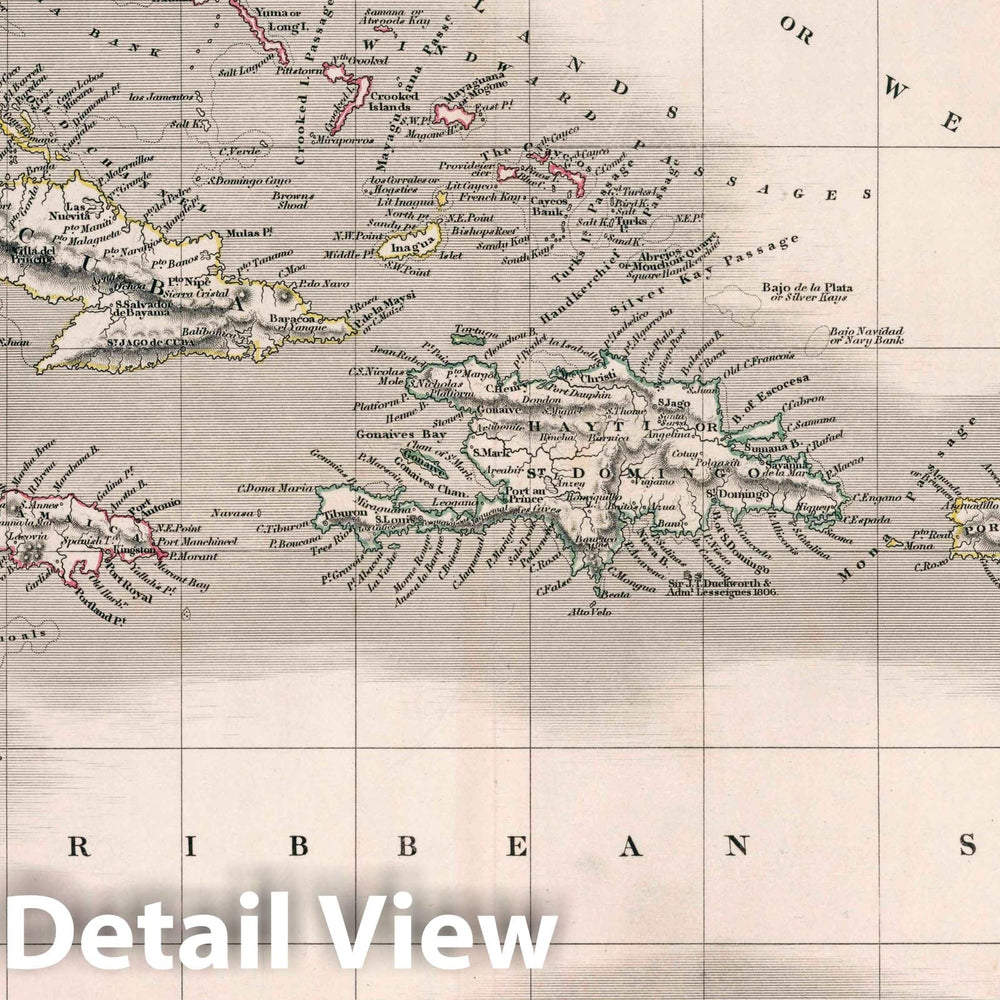 Historic Map : West Indies. Drawn & Engraved by J. Dower. London, Published by Henry Teesdale & Co, 1836 Atlas - Vintage Wall Art