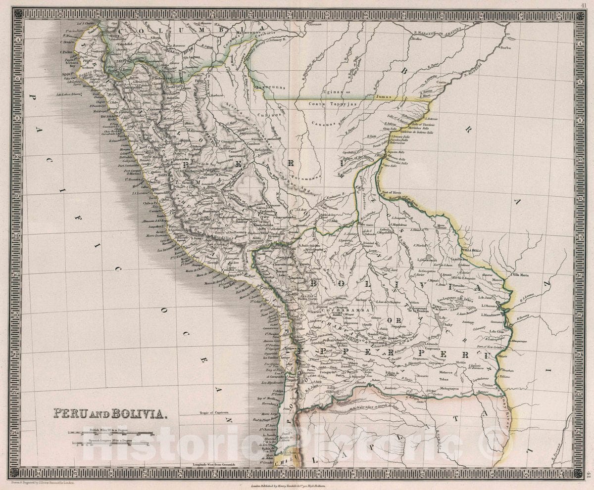 Historic Map : Peru and Bolivia. Drawn & Engraved by J. Dower. London, Published by Henry Teesdale & Co. A New General Atlas of The World, 1836 Atlas - Vintage Wall Art