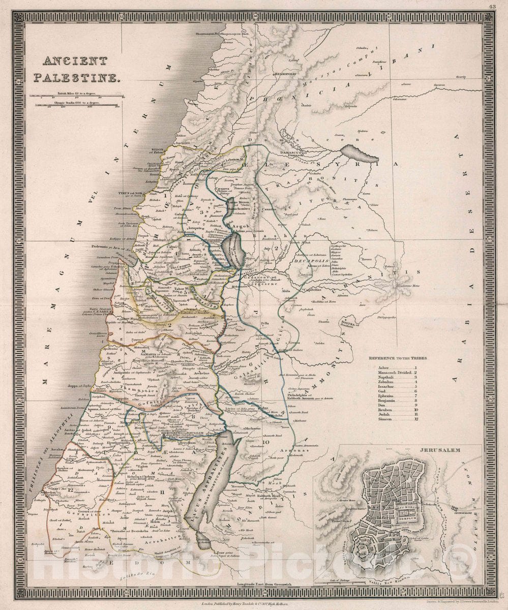 Historic Map : Ancient Palestine. Drawn & Engraved by J. Dower. London, Published by Henry Teesdale & Co, 1836 Atlas - Vintage Wall Art