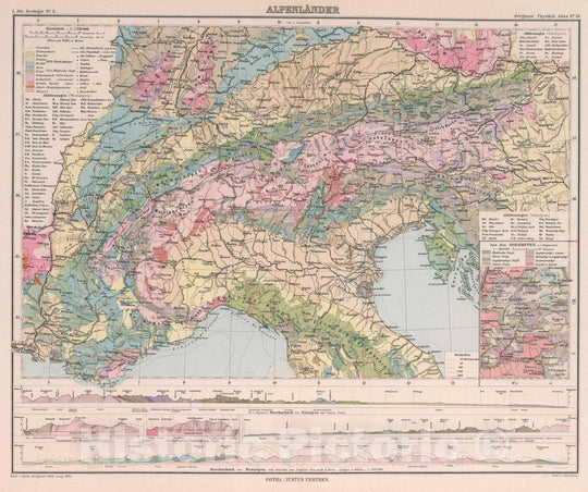 Historic Map : Alps, Europe Alpenlander. Entw. v. Herm. 1889, Ausg. 1890. Gest. v. A. Herrmann. Gotha: Justus Perthes, 1892 Atlas , Vintage Wall Art