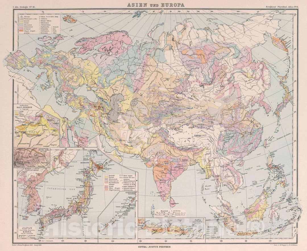 Historic Map : Japan, , Europe Asien und Europa. Entw. v. Herm. 1887, Ausg. 1889. Gest. v. K. Poppey u. P. Grabhein. Gotha: Justus Perthes, 1889, Vintage Wall Art