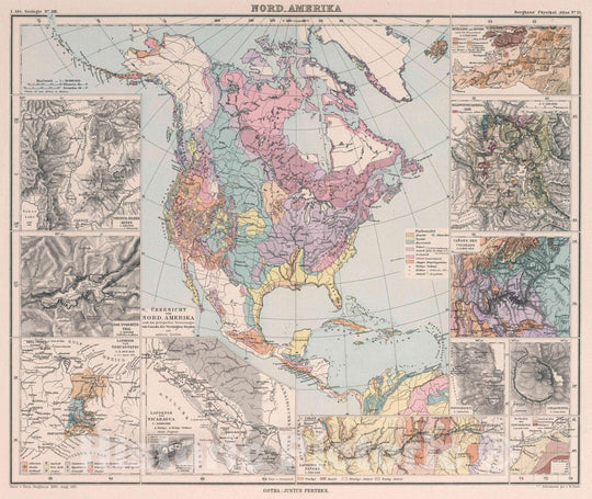 Historic Map : United States, , North America Nord-Amerika. Ubersicht von Nord-Amerika. Entw. v. Herm. 1886, Ausg. 1887, Vintage Wall Art