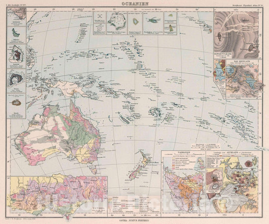 Historic Map : Australia, Hawaii, Viti Levu (Fiji), Pacific Oceanien. Entw. v. H. 1886, Ausg. 1888, Vintage Wall Art