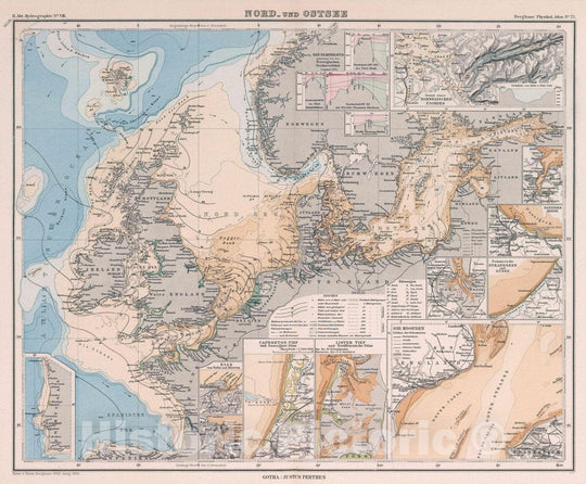 Historic Wall Map : North Sea, Europe Nord - und Ostsee. Entw. v. Herm. 1883, Ausg. 1886. Gotha: Justus Perthes, 1886 Atlas , Vintage Wall Art