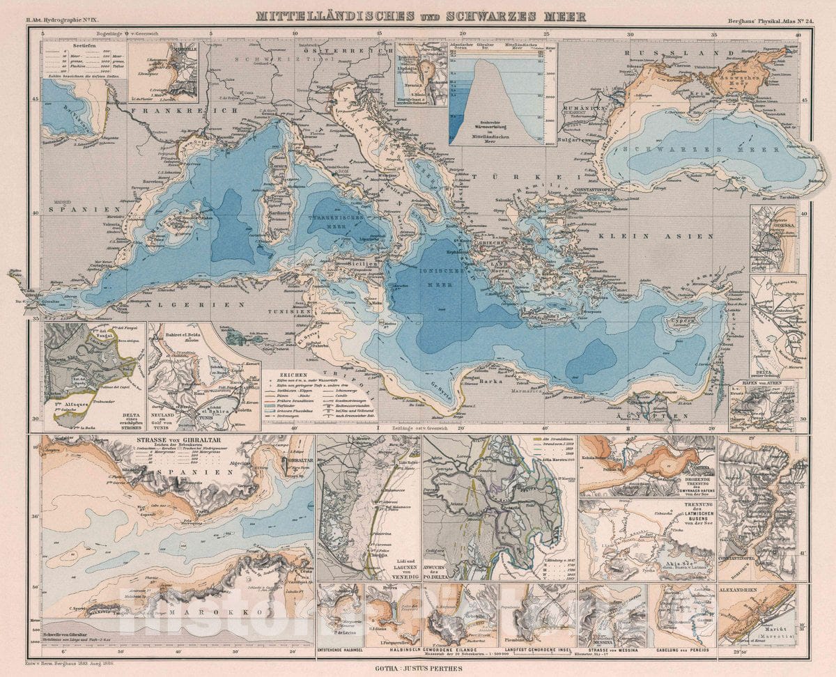 Historic Map : Mediterranean Sea, Europe Mittellandisches und Schwarzes Meer , Vintage Wall Art