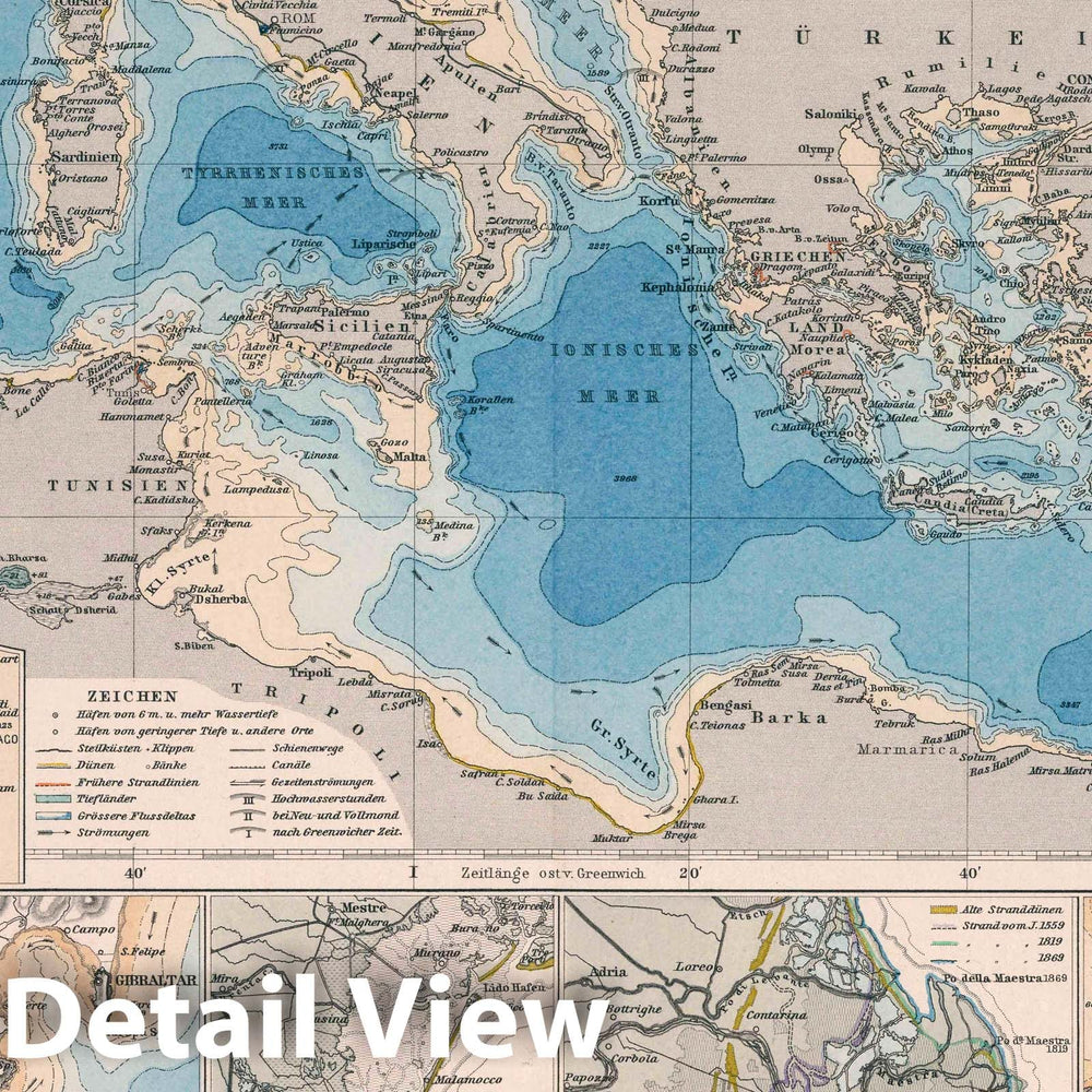 Historic Map : Mediterranean Sea, Europe Mittellandisches und Schwarzes Meer , Vintage Wall Art