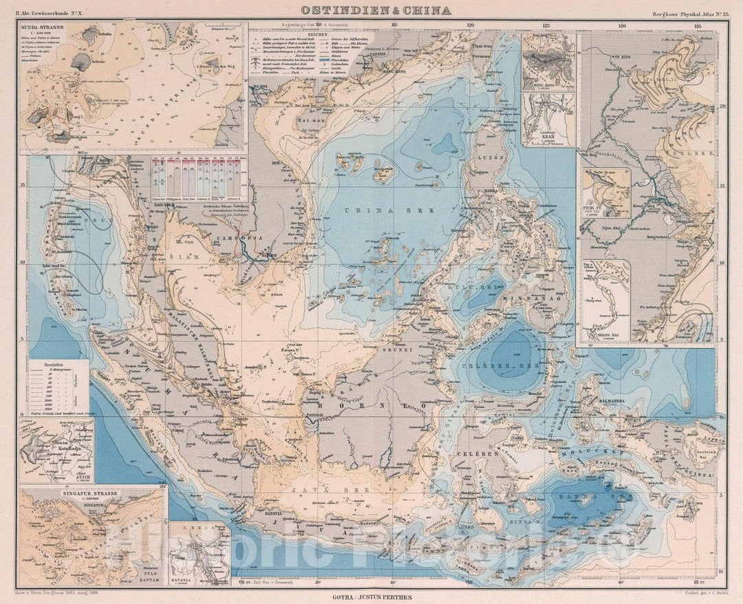 Historic Map : South East Asia 1883, Ausg. 1888. Tiefenl gez. v. C. Barich. Gotha: Justus Perthes, 1888 Atlas , Vintage Wall Art