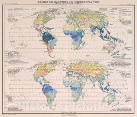 Historic Map : Heimat der Nahrungs und genusspflanzen und die culturezonen der Erde, 1887 Atlas - Vintage Wall Art