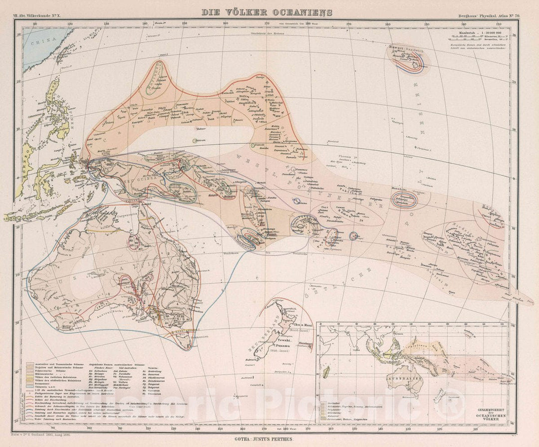 Historic Map : Oceania Die Volker Oceaniens. Entw. v. Dr. G. Gerland,1885, Ausg. 1886, 1886 Atlas , Vintage Wall Art