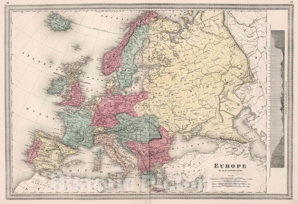 Historic Map : Europe. by H. H. Lloyd & Co. New York, 1874 Atlas - Vintage Wall Art