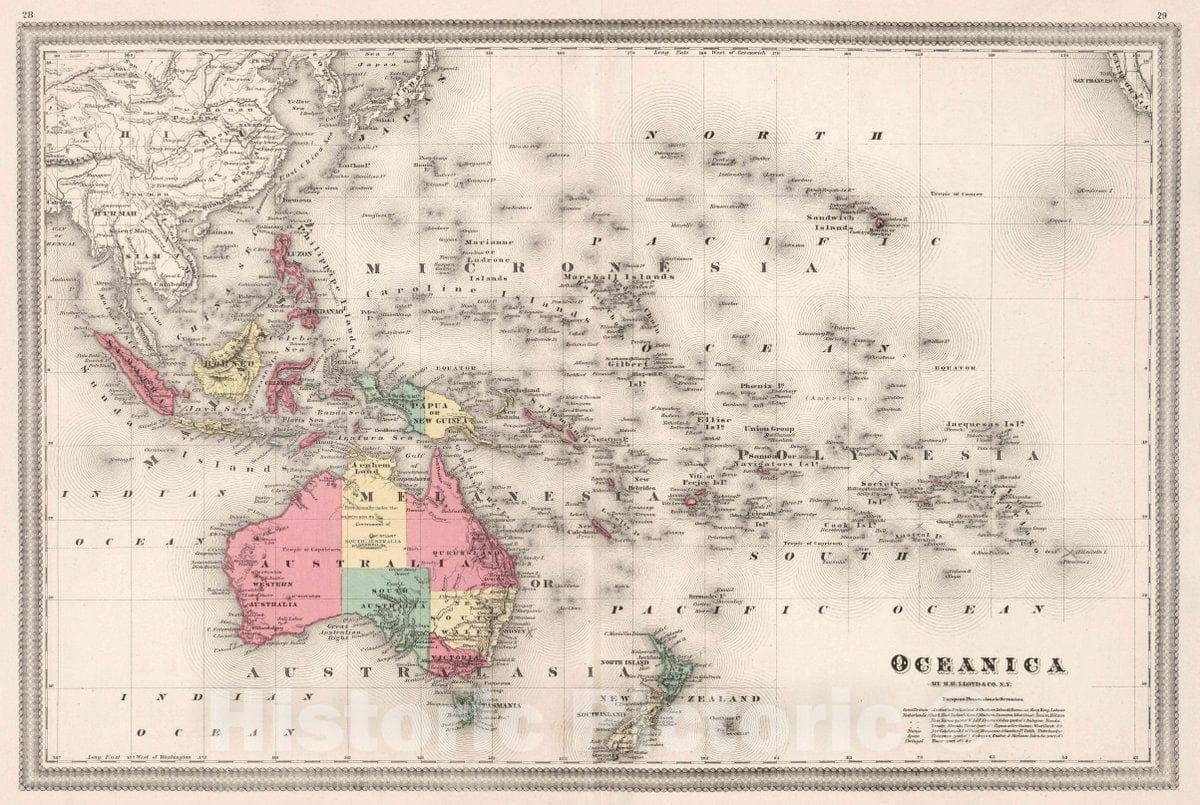 Historic Map : Oceanica Oceanica. by H. H. Lloyd & Co. New York. Lloyd's Handy Atlas, 1874 Atlas , Vintage Wall Art