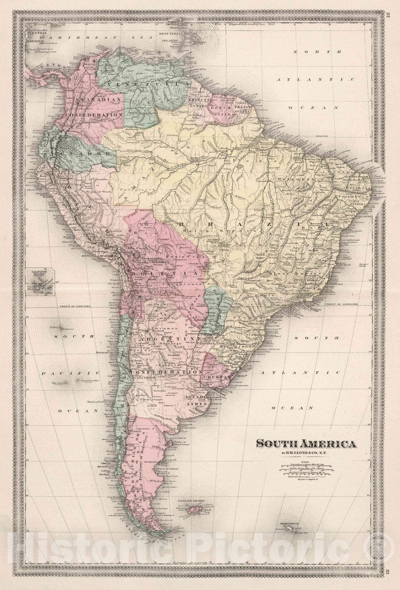 Historic Map : 1874 South America. by H. H. Lloyd & Co. New York. Lloyd's Handy Atlas - Vintage Wall Art