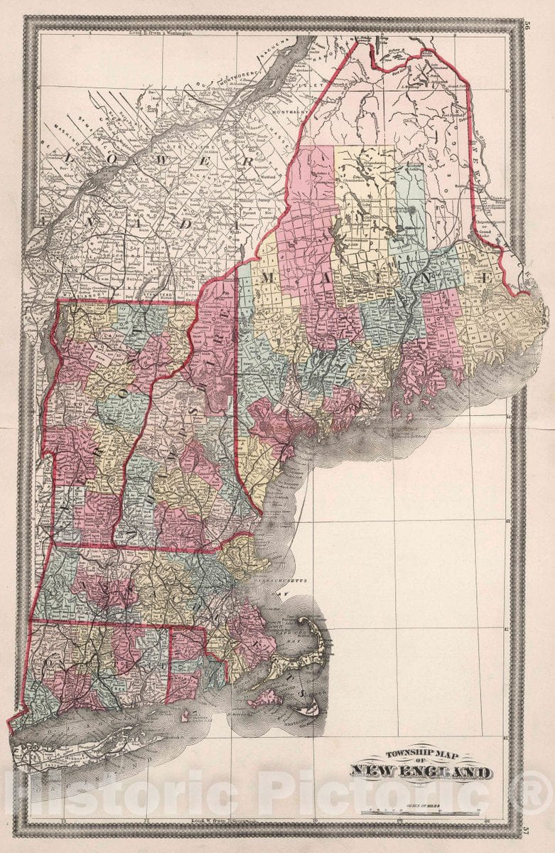 Historic Map : 1874 Township map of New England. Published by H. H. Lloyd & Co. New York. Lloyd's Handy Atlas - Vintage Wall Art