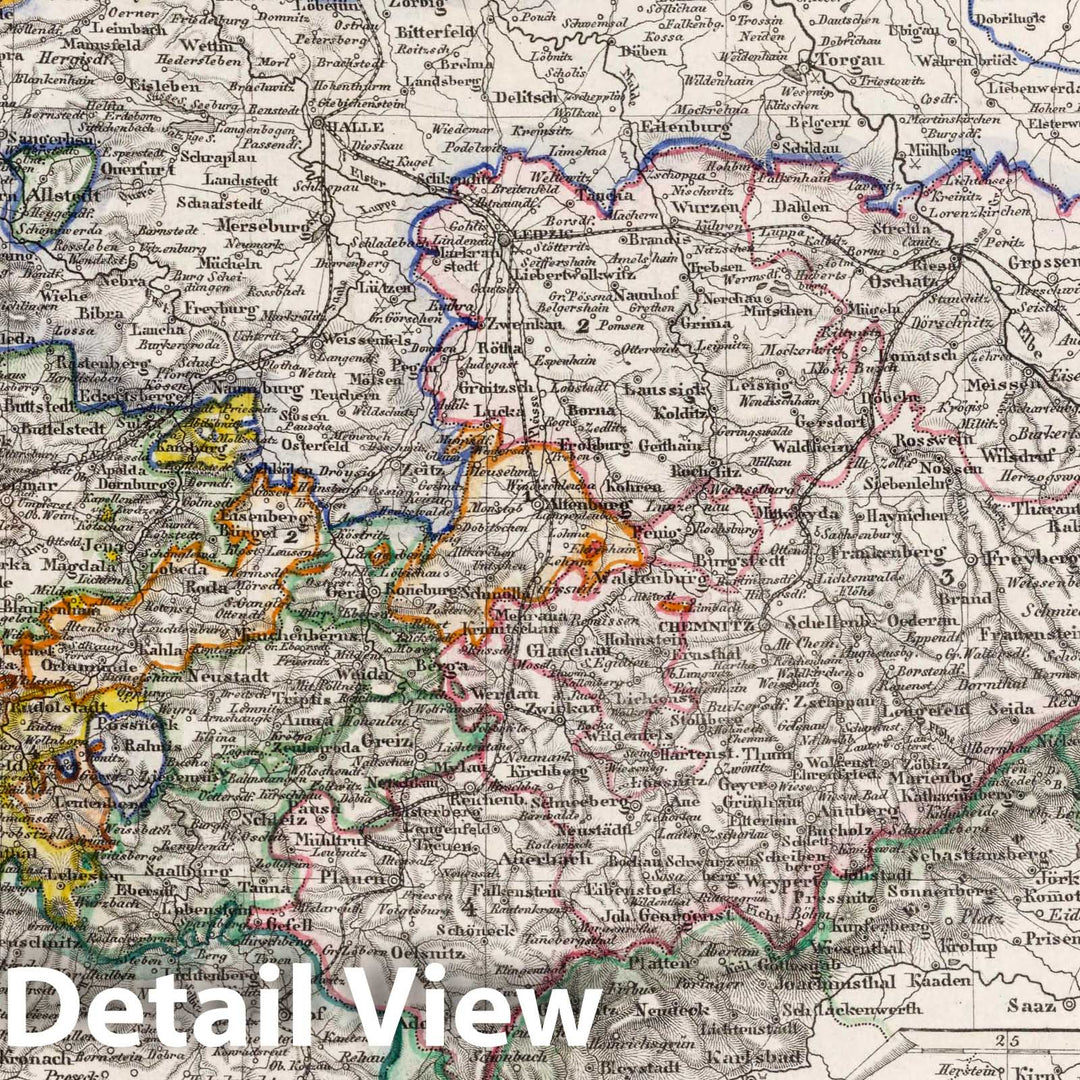 Historic Map : Germany, Europe, Central Sachsen, Thuringen und benachbarte Lander, 1849 Atlas , Vintage Wall Art