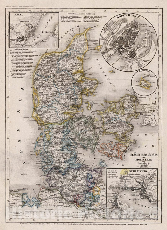 Historic Map : Denmark, Schleswig-Holstein , Germany Danemark mit Holstein und Luenburg , Vintage Wall Art