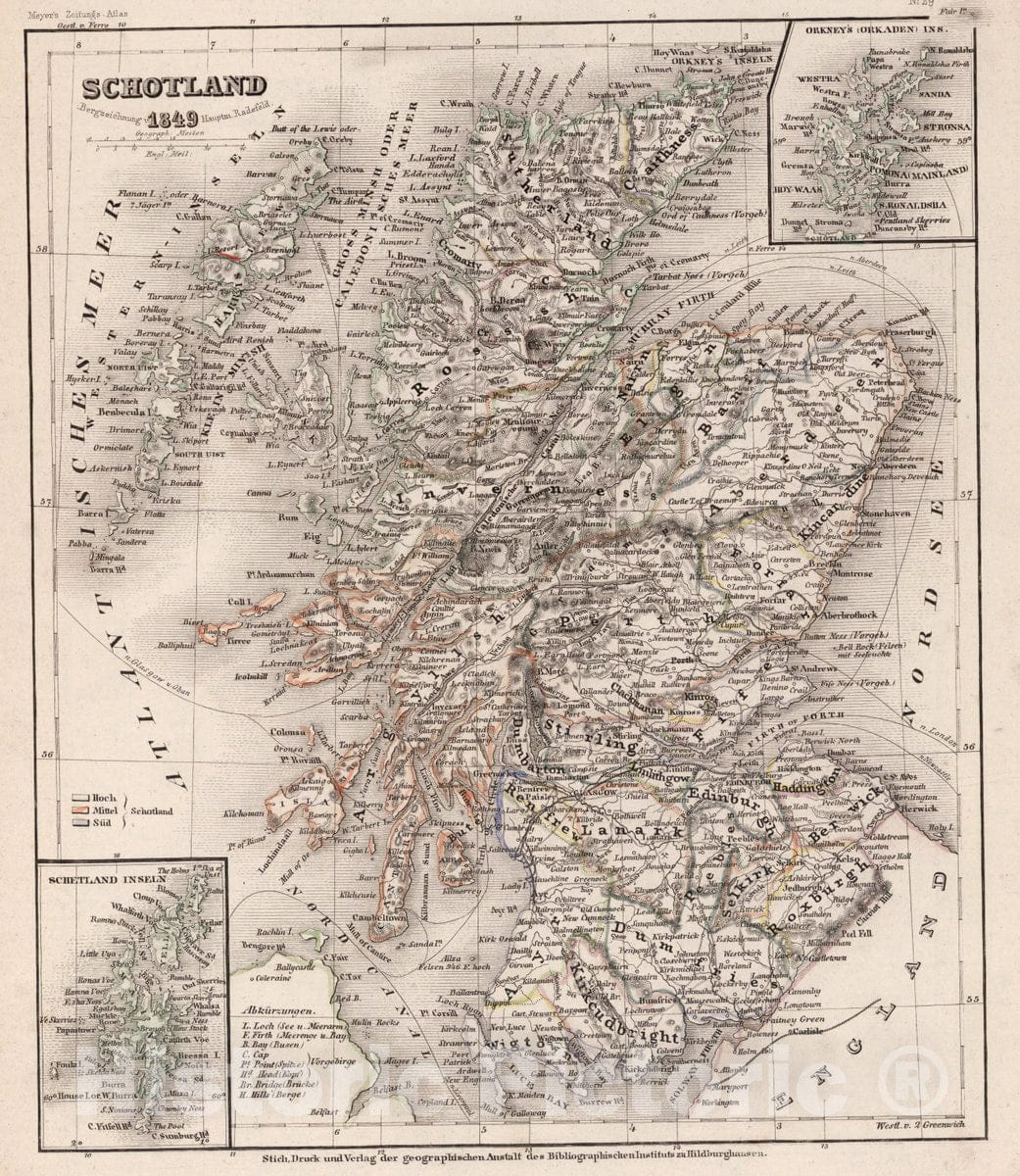 Historic Wall Map : Scotland, Schotland 1849., Vintage Wall Art