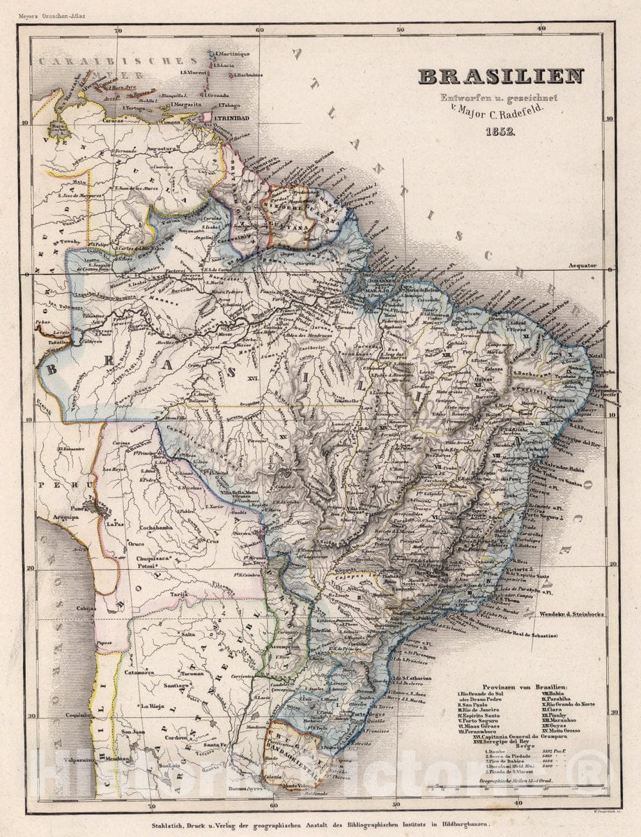 Historic Map : Brazil, Brasilien : Entworfen u. gezeichnet, Vintage Wall Art