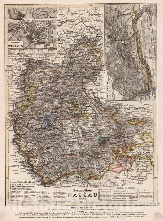 Historic Map : Germany, Herzogthum Nassau 1849. Entw. u. gez. von Carl Hoeckner. Stahlstich (Direction v. Kleinknecht), 1849 Atlas , Vintage Wall Art