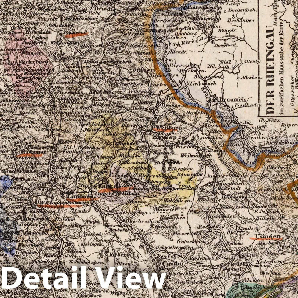 Historic Map : Germany, Herzogthum Nassau 1849. Entw. u. gez. von Carl Hoeckner. Stahlstich (Direction v. Kleinknecht), 1849 Atlas , Vintage Wall Art