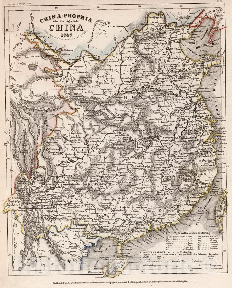 Historic Map : China, China-Propria Oder das eigentliche China 1849, 1849 Atlas , Vintage Wall Art