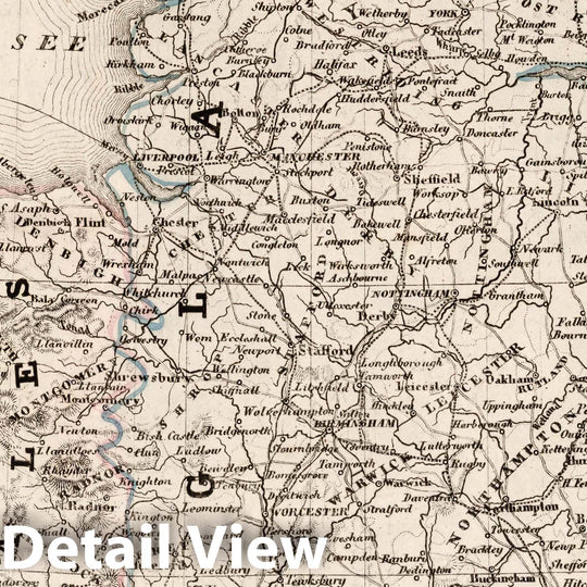 Historic Wall Map : England 1852. Bergzeichnung v. Hauptmann Radefeld. (In upper margin) Meyer's Groschen (to accompany: Meyer's Zeitungs und Groschen aller, 1852Vintage Wall Art