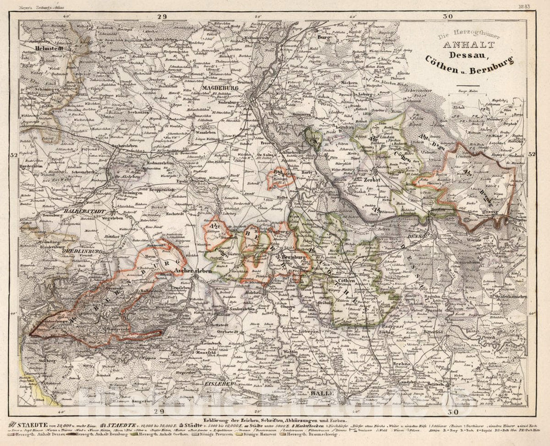 Historic Map : Germany, Die Herzogthumer Anhalt Dessau , Vintage Wall Art