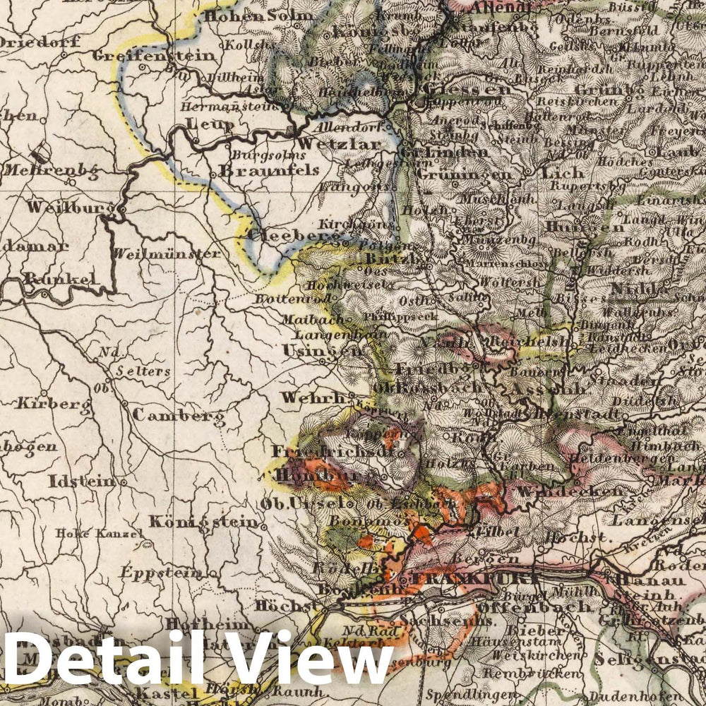 Historic Map : Germany, Grosshzgth. Hessen. Entw. u. gez. v. Major Radefeld. 1853. (in Upper Margin) Meyer's Zeitungs Atlas. No. 124, 1853 Atlas , Vintage Wall Art