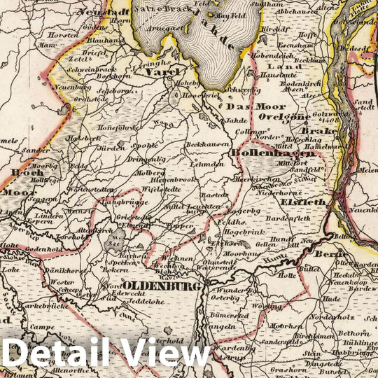 Historic Map : Germany, Grossherzogthum Oldenburg, mit den Enclaven Birkenfeld u. Eutin, 1853 Atlas , Vintage Wall Art