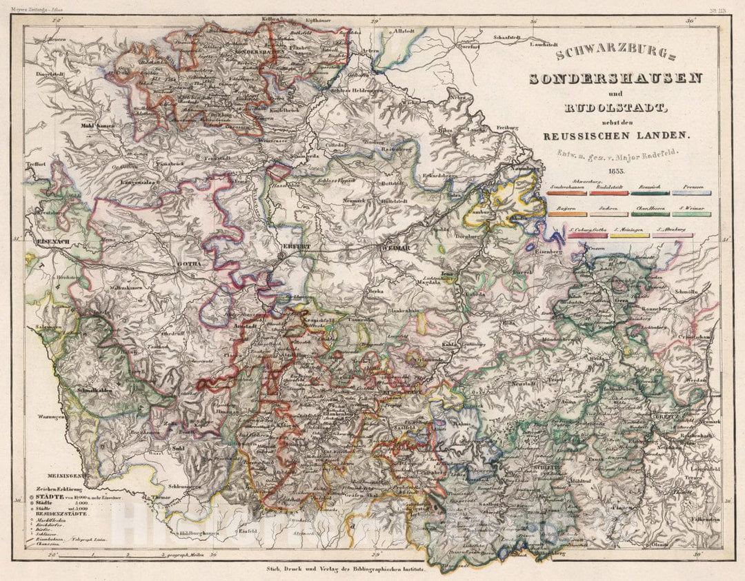 Historic Wall Map : Germany, Schwarzburg-Sondershausen und Rudolstadt nebst den Reussischen Landen , Vintage Wall Art