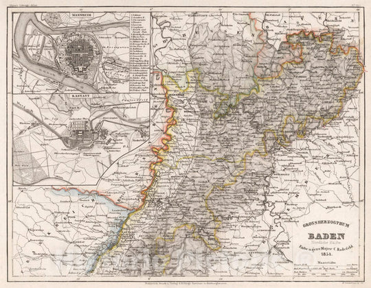 Historic Map : Germany, Grossherzogthum Baden : Nodliche halfte , Vintage Wall Art