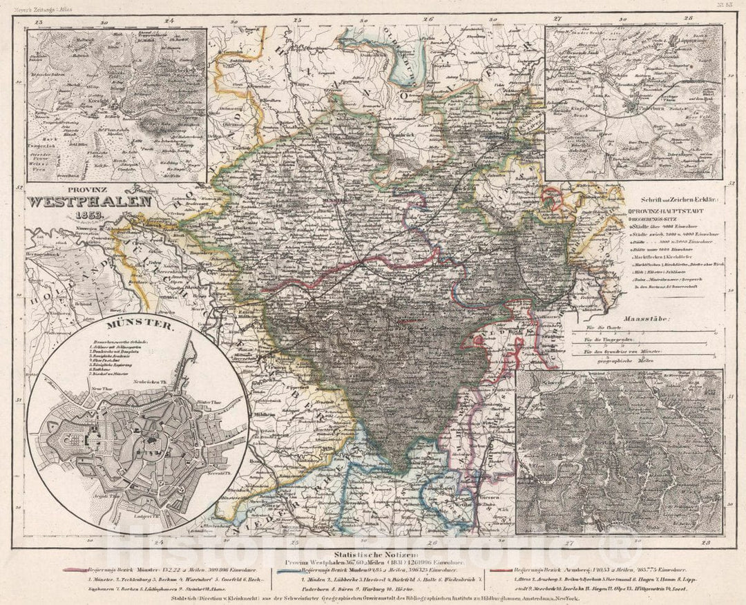 Historic Map : Germany, Provinz Westphalen 1853., Vintage Wall Art