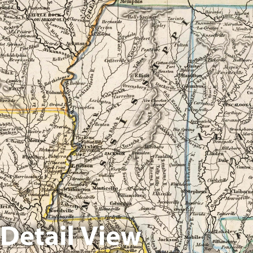 Historic Map : United States, Die staaten Arkansas, Mississippi, Louisiana & Alabama.1853, 1853 Atlas , Vintage Wall Art