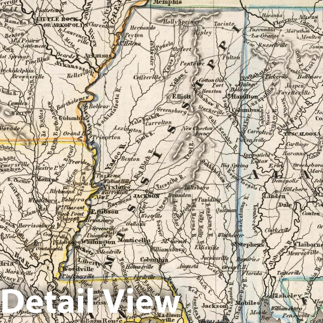 Historic Map : United States, Die staaten Arkansas, Mississippi, Louisiana & Alabama.1853, 1853 Atlas , Vintage Wall Art