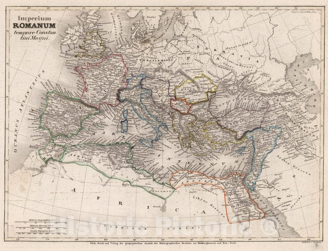 Historic Map : Mediterranean Region Imperium Romanum tempore Constantini Magni, 1854 Atlas , Vintage Wall Art