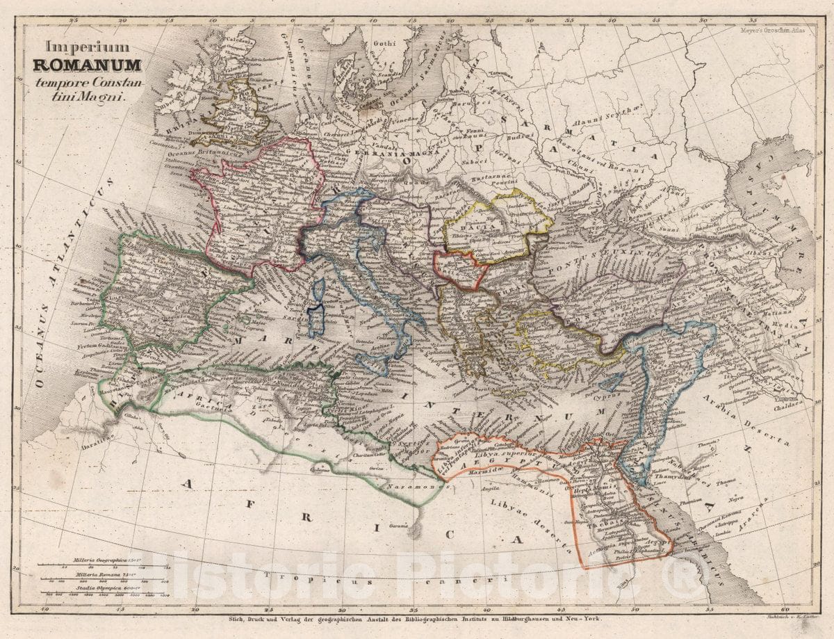 Historic Map : Mediterranean Region Imperium Romanum tempore Constantini Magni, 1854 Atlas , Vintage Wall Art