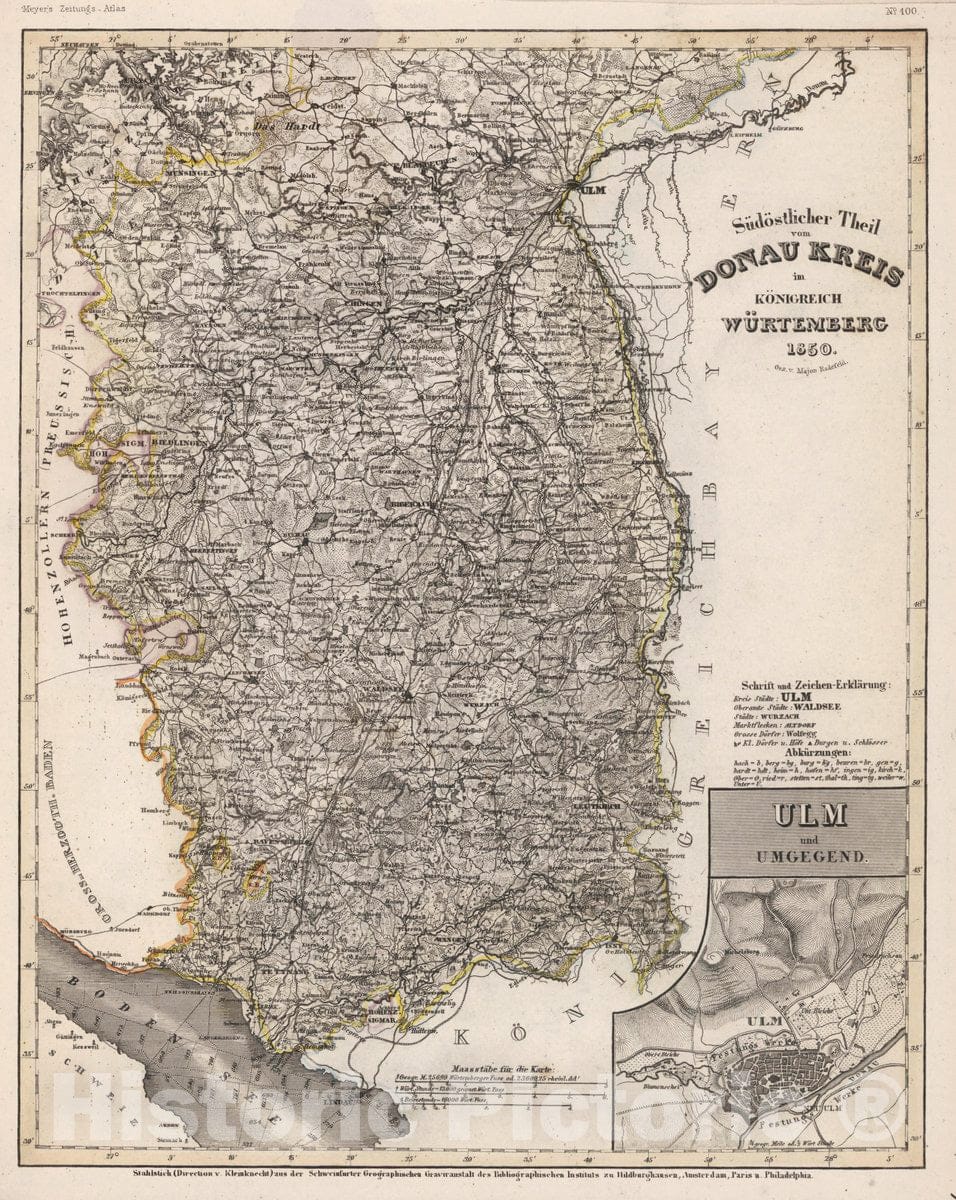 Historic Map : Germany, Sudostlicher Theil vom Donau-Kreis im Konigreich Wurtemberg , Vintage Wall Art