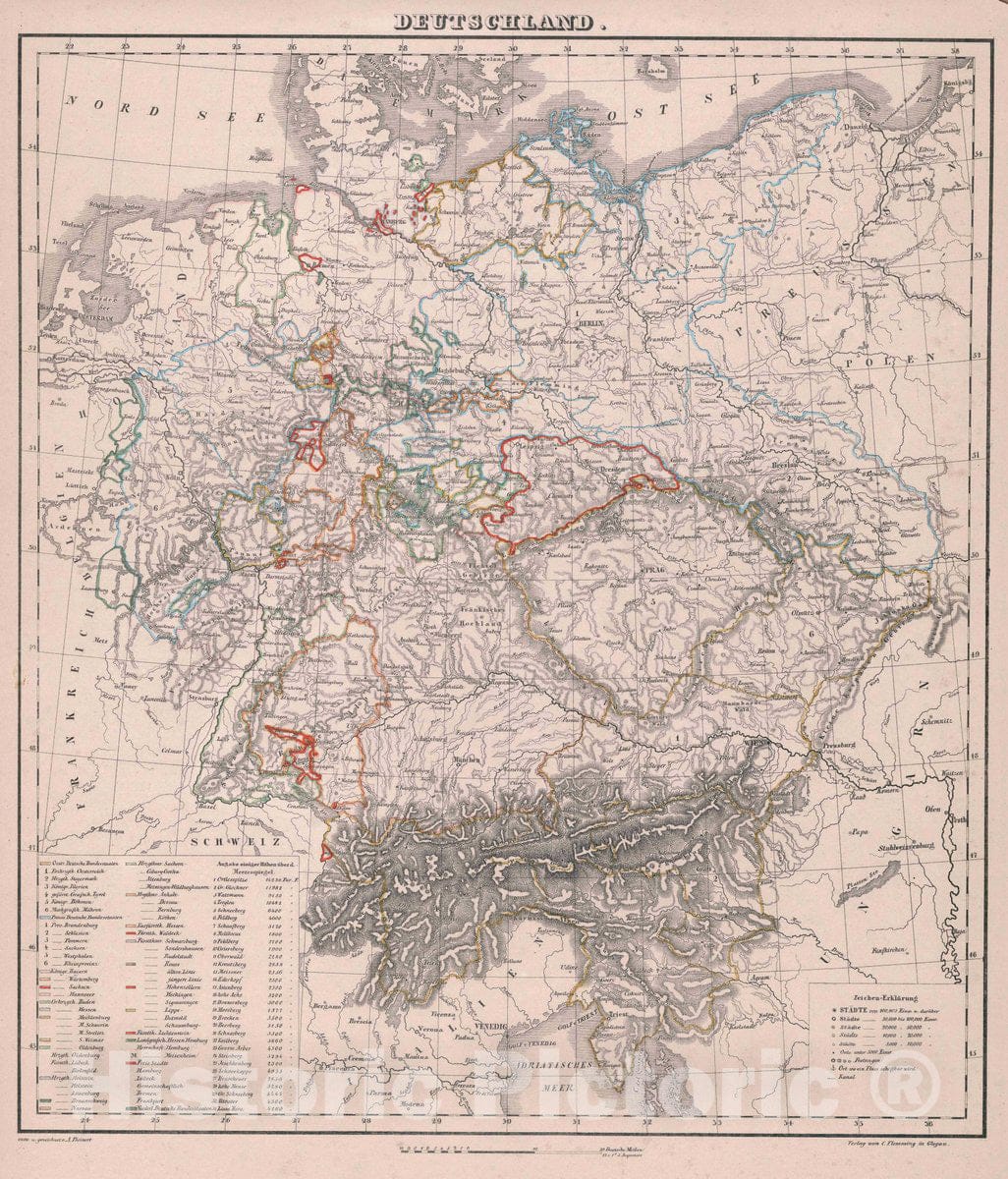 Historic Map : Germany, Deutschland, 1847 Atlas , Vintage Wall Art