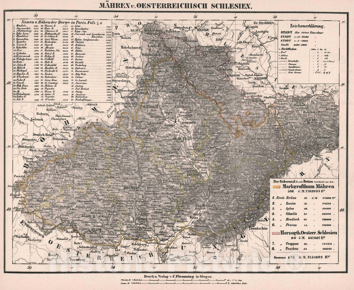 Historic Map : Czech Republic, Maehren u. Oesterreichisch Schlesien, 1847 Atlas , Vintage Wall Art