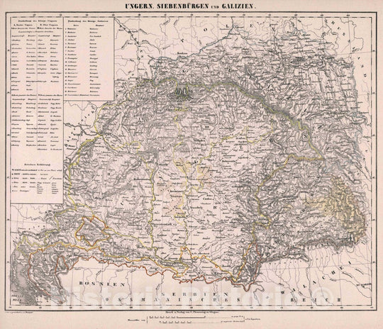 Historic Map : Hungary, Ungern, Siebenbuergen und Galizien, 1847 Atlas , Vintage Wall Art