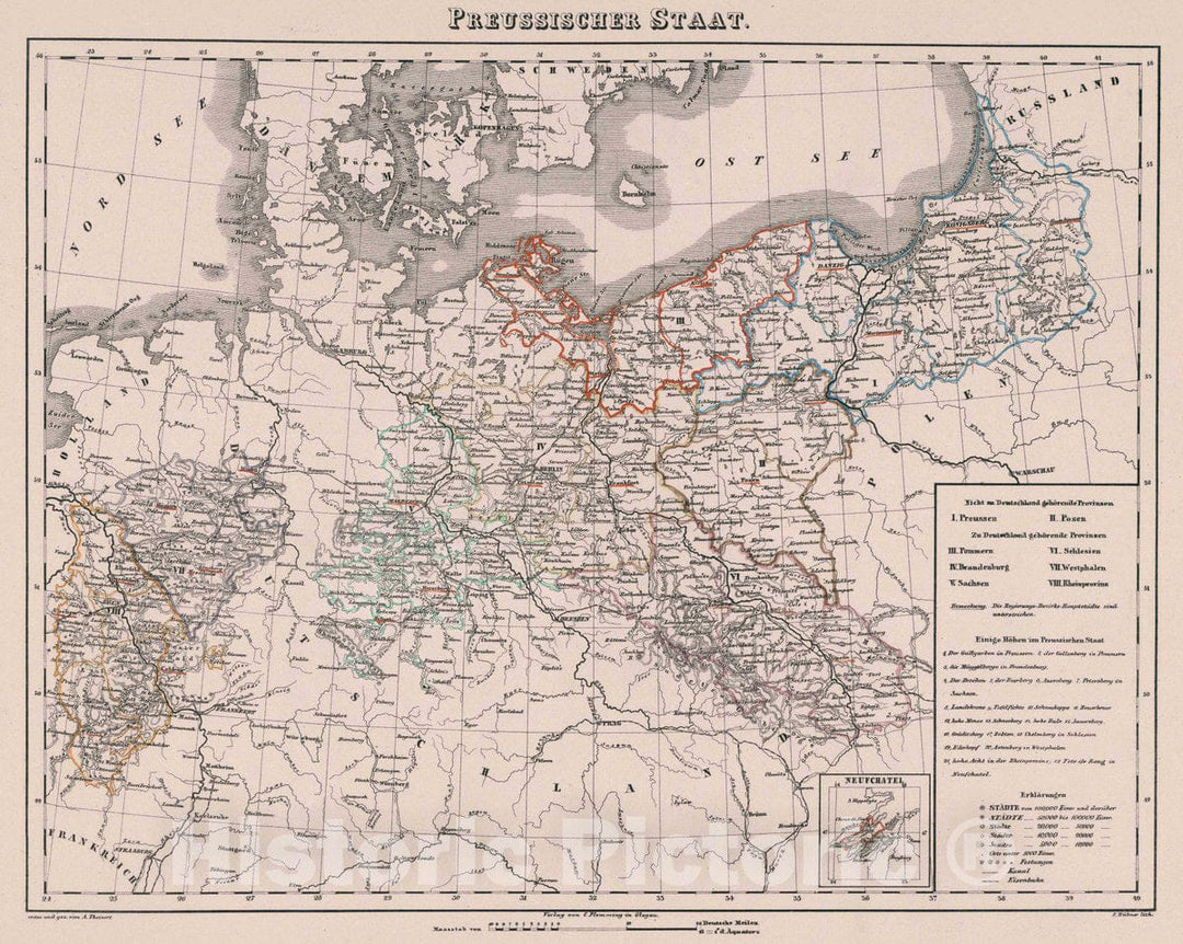 Historic Map : Germany, Preossischer Staat, 1847 Atlas , Vintage Wall Art