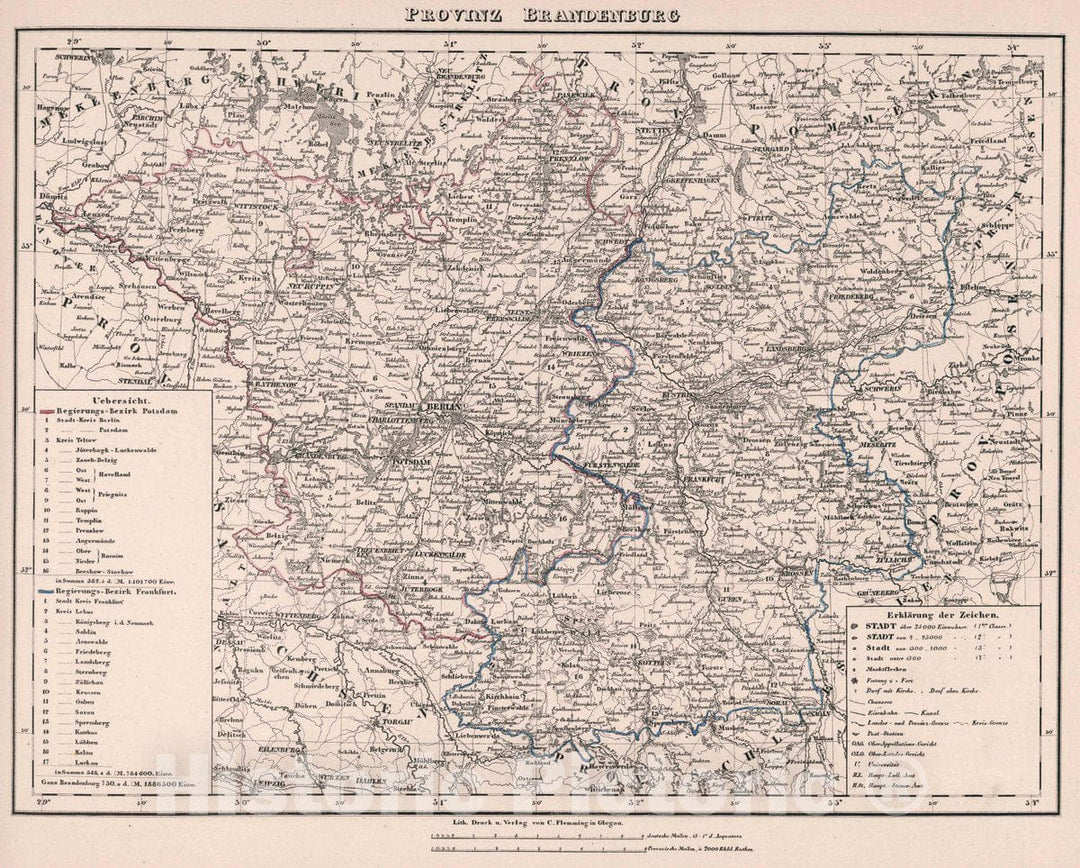 Historic Map : Germany, Provinz Brandenburg, 1847 Atlas , Vintage Wall Art