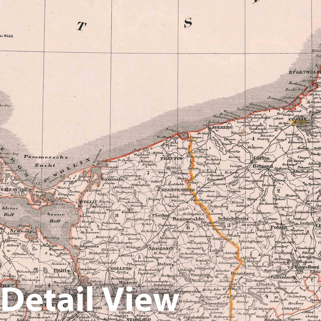 Historic Map : Pomerania (Poland and Germany) Provinz Pommern, 1847 Atlas , Vintage Wall Art