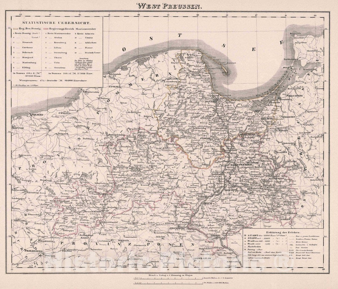 Historic Map : Poland, West Preussen, 1847 Atlas , Vintage Wall Art