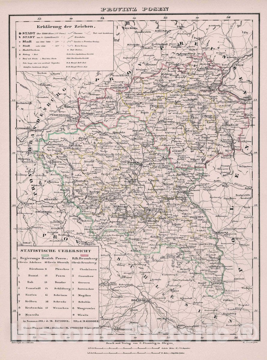 Historic Map : Posen (Poland) Provinz Posen, 1847 Atlas , Vintage Wall Art