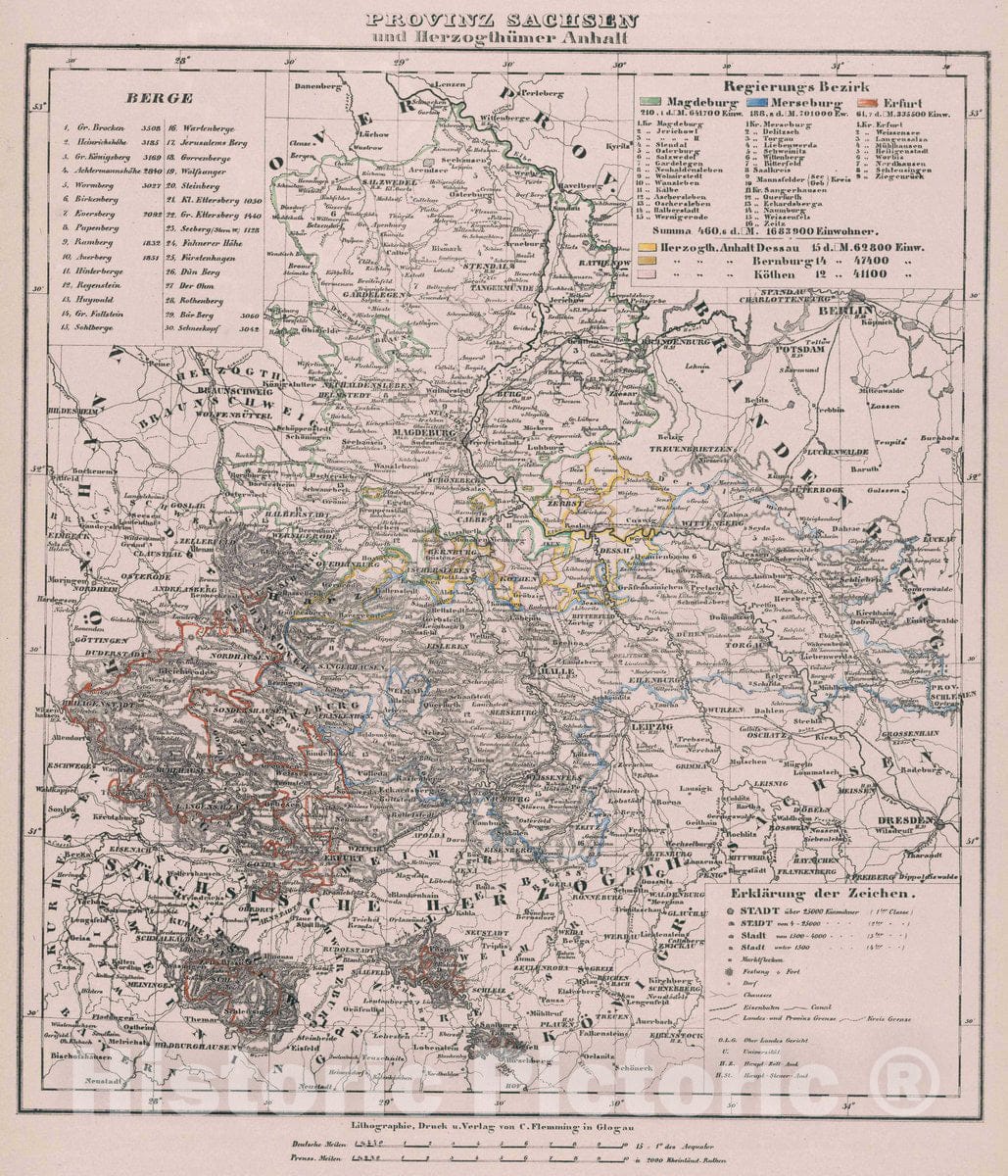 Historic Map : Saxony , Germany Provinz Sachsen, 1847 Atlas , Vintage Wall Art