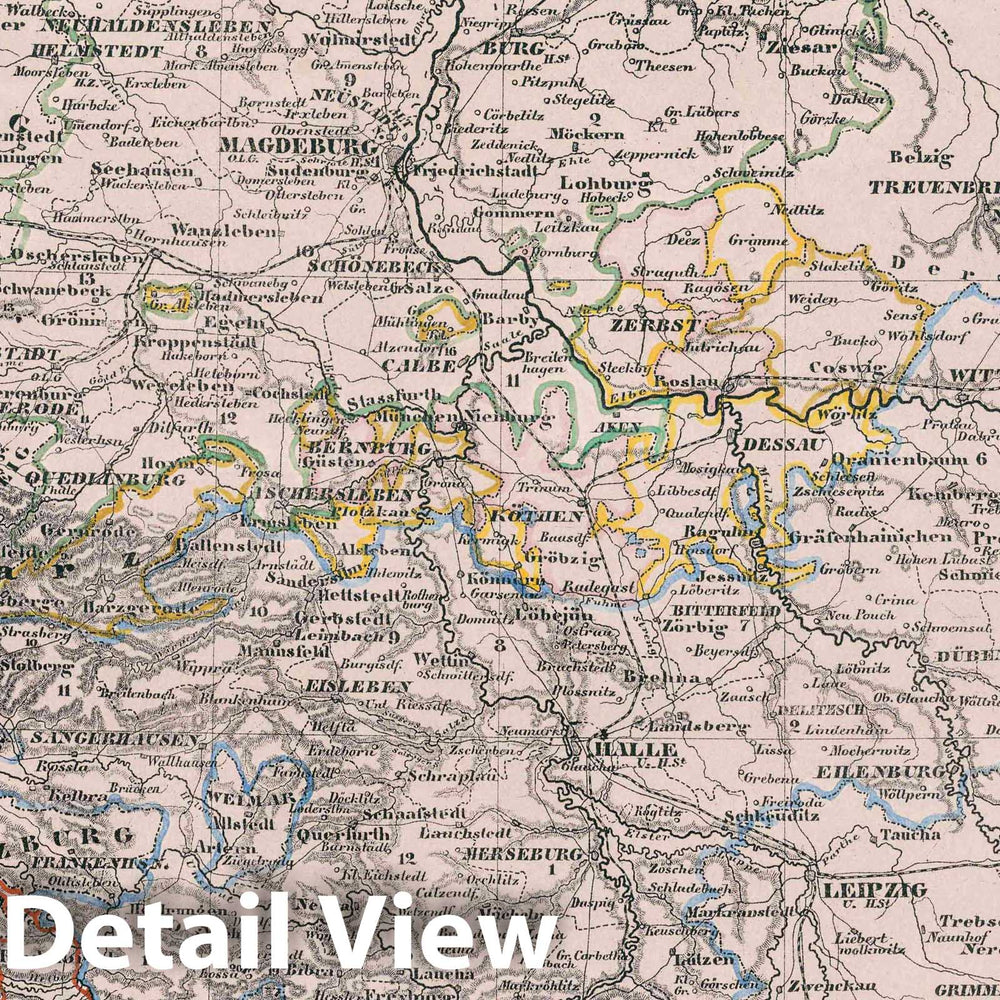 Historic Map : Saxony , Germany Provinz Sachsen, 1847 Atlas , Vintage Wall Art