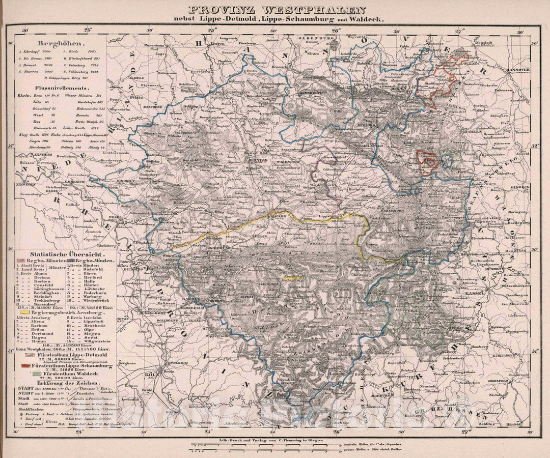 Historic Map : Westphalia , Germany Provinz Westphalen, 1847 Atlas , Vintage Wall Art